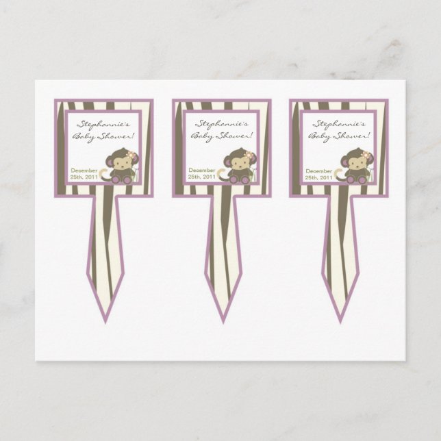 3 Cup Cake Picks Jacana Girl Jungle Zoo Animal Invitation Postcard (Front)