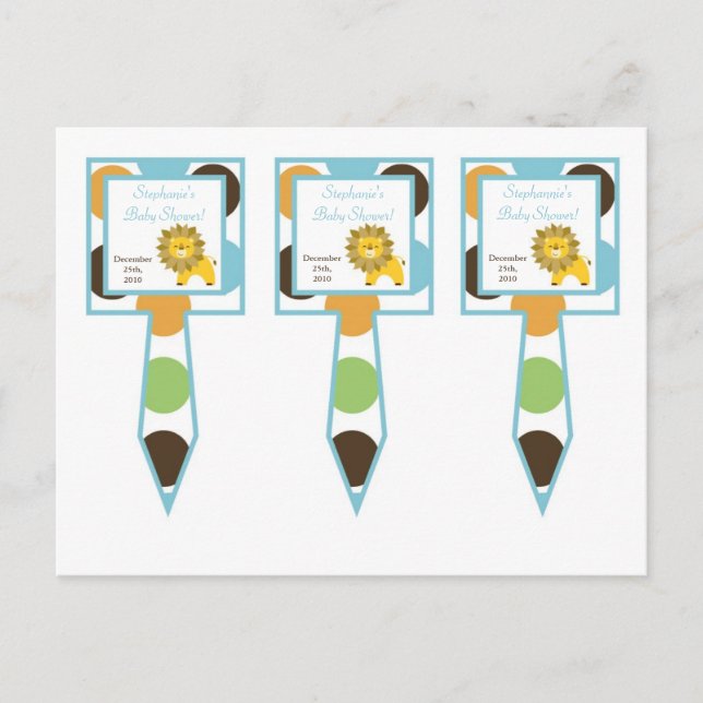 3 Cup Cake Picks Jungle King Lion Safari Zoo Anima Invitation Postcard (Front)