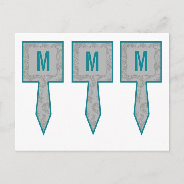 3 Cup Cake Picks Modern Grey Damask Lace Print Postcard (Front)