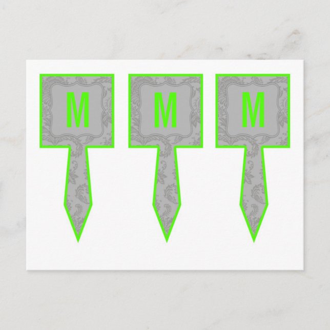 3 Cup Cake Picks Modern Grey Damask Lace Print Postcard (Front)