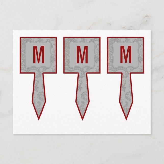 3 Cup Cake Picks Modern Grey Damask Lace Print Postcard (Front)