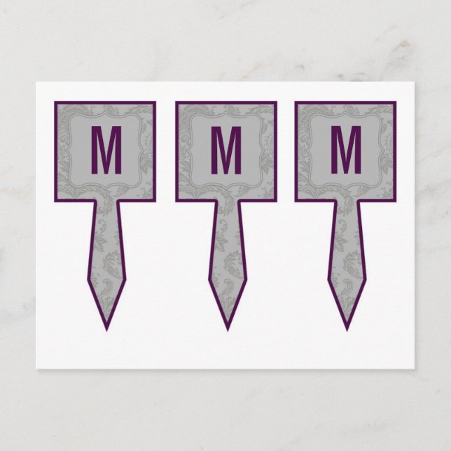 3 Cup Cake Picks Modern Grey Damask Lace Print Postcard (Front)