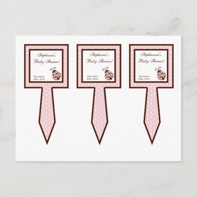 3 Cup Cake Picks Pink Ladybug Invitation Postcard (Front)