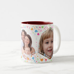 3 Custom Family Photo Hexagon Collage Two-Tone Coffee Mug