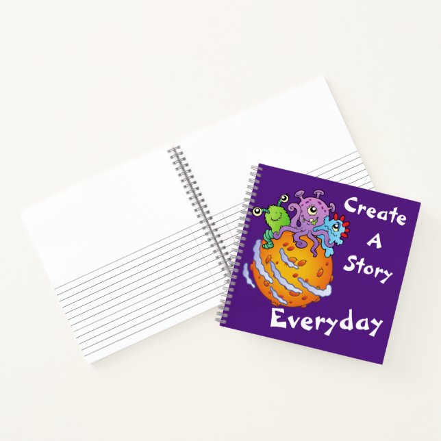 3 Cute Aliens "Draw and Create a Story Everyday" Notebook (Inside)