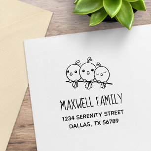 3 Cute Cartoon Birds Family Address Rubber Stamp