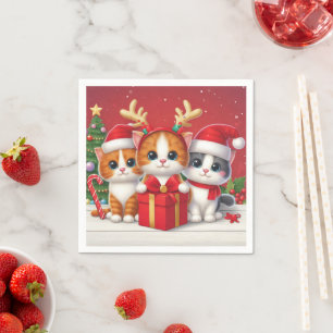3 Cute Christmas cats illustration Napkin