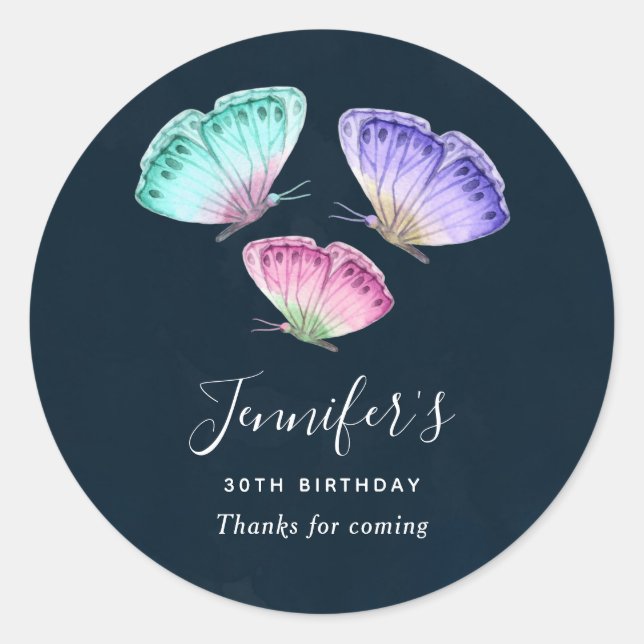 3 Cute Colourful Pastel Watercolor Butterflies Classic Round Sticker (Front)