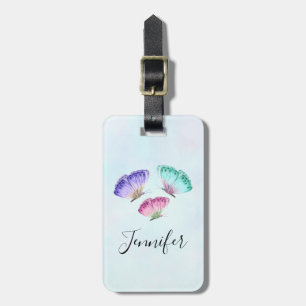 3 Cute Colourful Pastel Watercolor Butterflies Luggage Tag