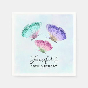 3 Cute Colourful Pastel Watercolor Butterflies Napkin