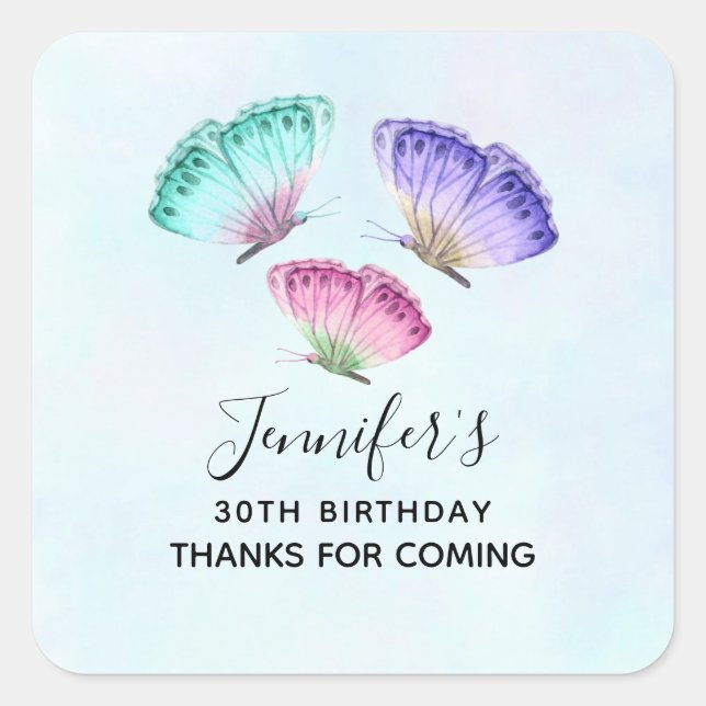 3 Cute Colourful Pastel Watercolor Butterflies Square Sticker (Front)