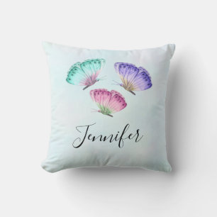3 Cute Colourful Pastel Watercolor Butterflies Throw Pillow