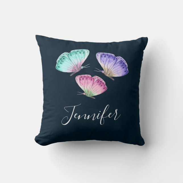 3 Cute Colourful Pastel Watercolor Butterflies Throw Pillow (Front)