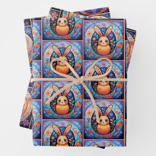 3 Cute Easter Bunny Gift Wrapping Paper Sheet