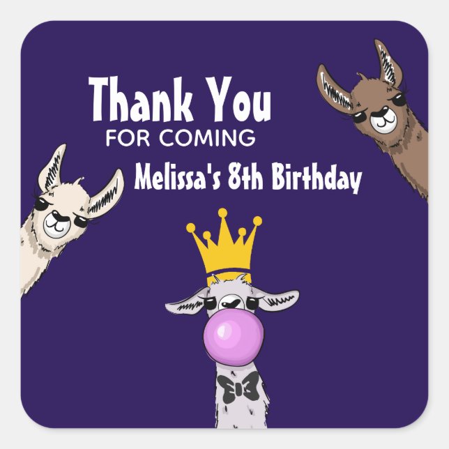 3 Cute Llama Faces Cartoon Illustration Birthday Square Sticker (Front)