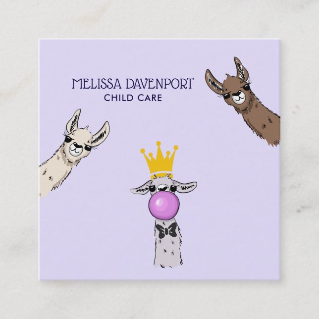 3 Cute Llama Faces Illustration Square Business Card (Front)