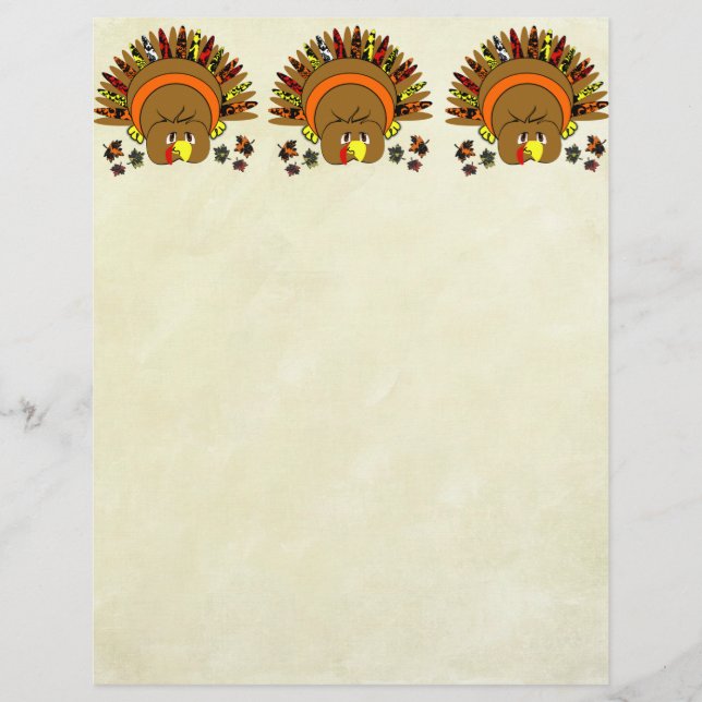 3 Cute Turkeys In a Row Thanksgiving Stationery (Front)