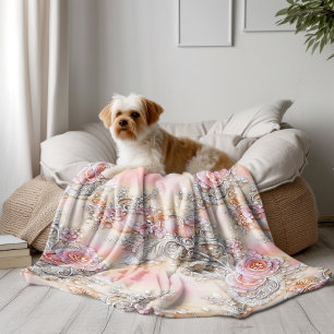 3-D bedazzled silver and pink roses Pattern Fleece Blanket