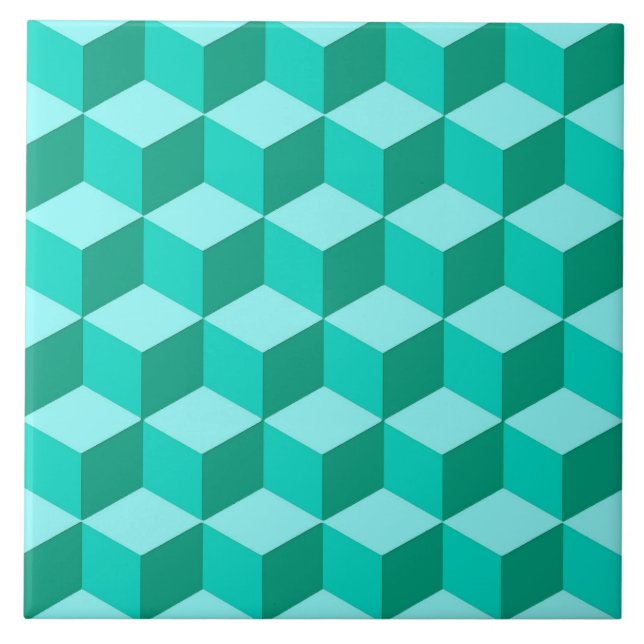 3-D Boxes, Turquoise, Teal and Aqua  Cer Tile (Front)
