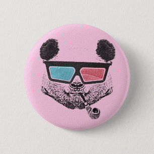 3-D glasses panda vintage 2 Inch Round Button