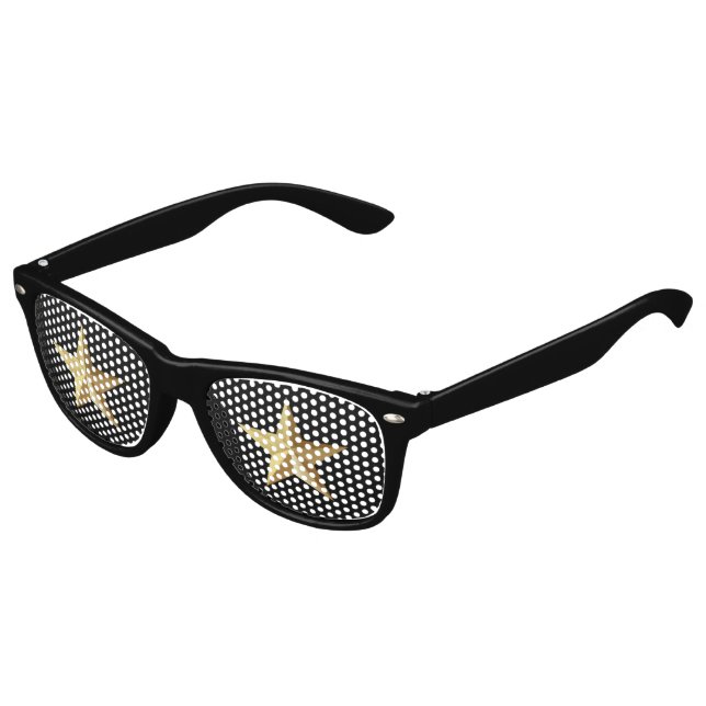 3-D Gold Stars On Black Kids Sunglasses (Angled)