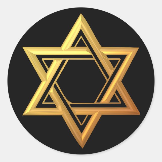 "3-D" Golden Star of David Classic Round Sticker (Front)