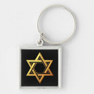 "3-D" Golden Star of David Keychain