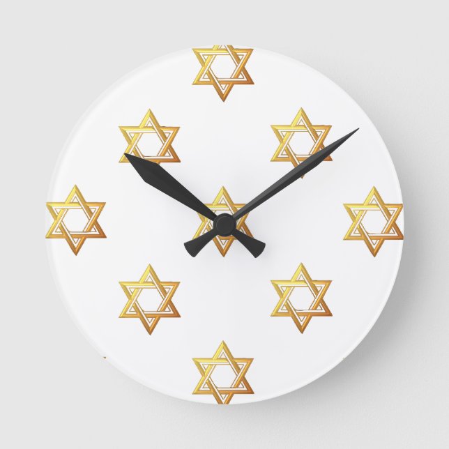 "3-D" Golden Star of David Round Clock (Front)