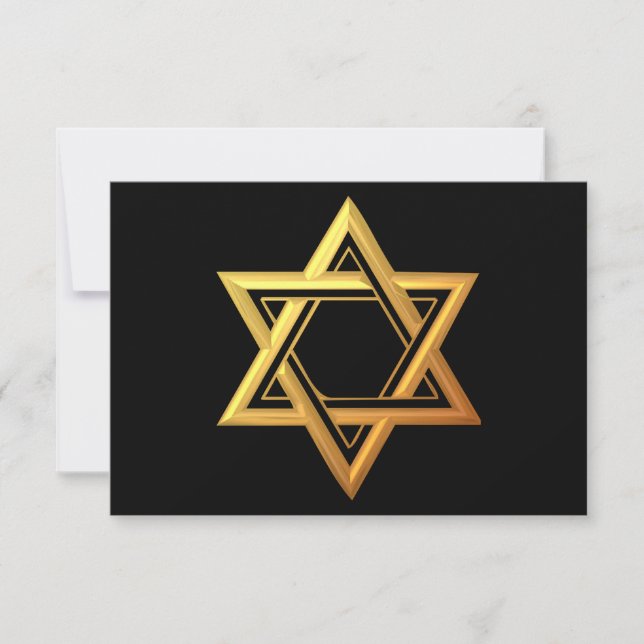 "3-D" Golden Star of David RSVP Card (Front)