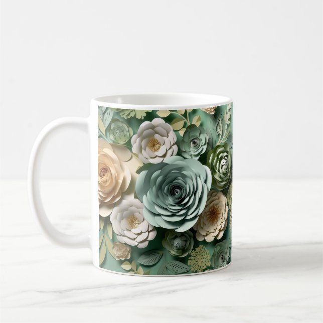 3 D Green Sage Flower  Coffee Mug (Left)