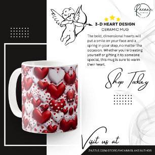 3-D Heart Design Ceramic Mug