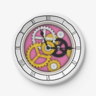 3-D Illusion Clock Art with Visible Workings Pink Paper Plate