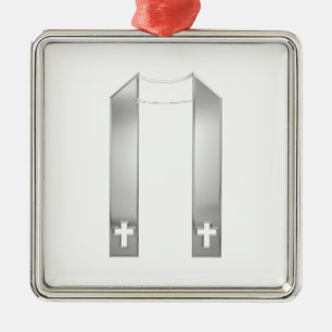 3-D Look Silver Priest's Stole Metal Ornament