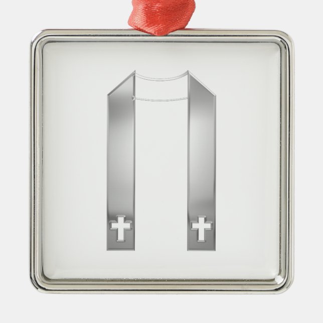 3-D Look Silver Priest's Stole Metal Ornament (Front)