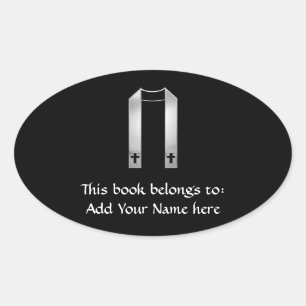 3-D Look Silver Priest's Stole Oval Sticker