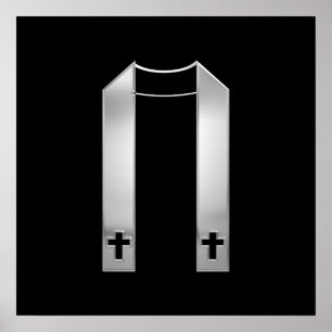 3-D Look Silver Priest's Stole Poster