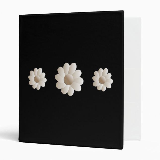 3-D Minimalist White on Black Floral Binder (Front/Inside)