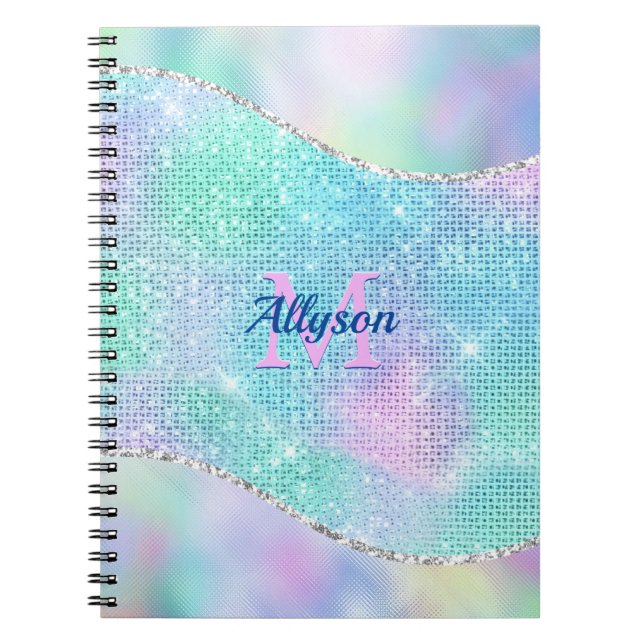 3-D Monogram, Name, Iridescent Sparkle Notebook (Front)