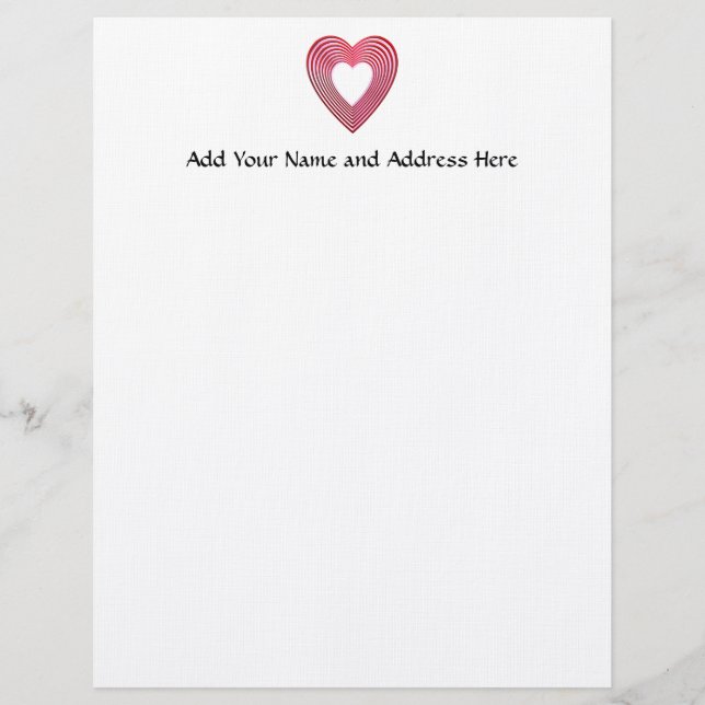 "3-D" Red and Pink Hearts Letterhead (Front)