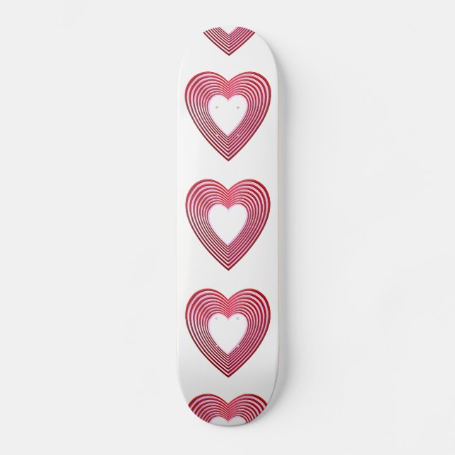 "3-D" Red and Pink Hearts Skateboard (Front)