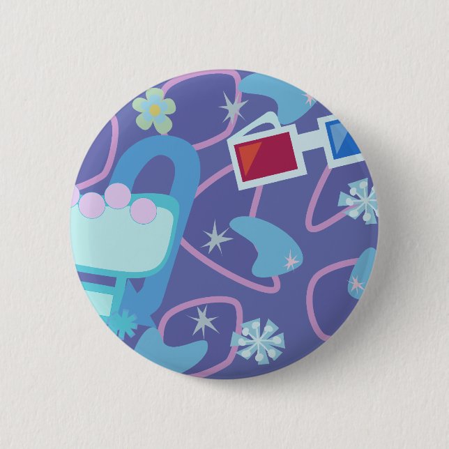3-D Specs Fifties Boomerang Pattern 2 Inch Round Button (Front)