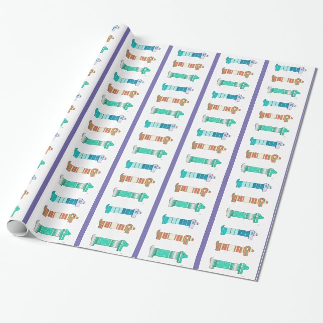 3 Dachshund Colour Study #1 Wrapping Paper (Unrolled)