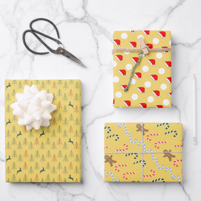 3 design of Christmas wrapping paper -yellow s1 (Front)