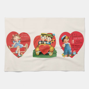 3 Different Cute Vintage Valentine's Day Hearts Kitchen Towel