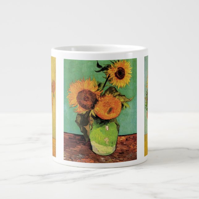 3 different Vincent van Gogh Sunflower Paintings Large Coffee Mug (Front)