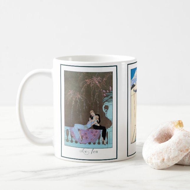 3 different Vintage Art Deco by George Barbier Coffee Mug (With Donut)