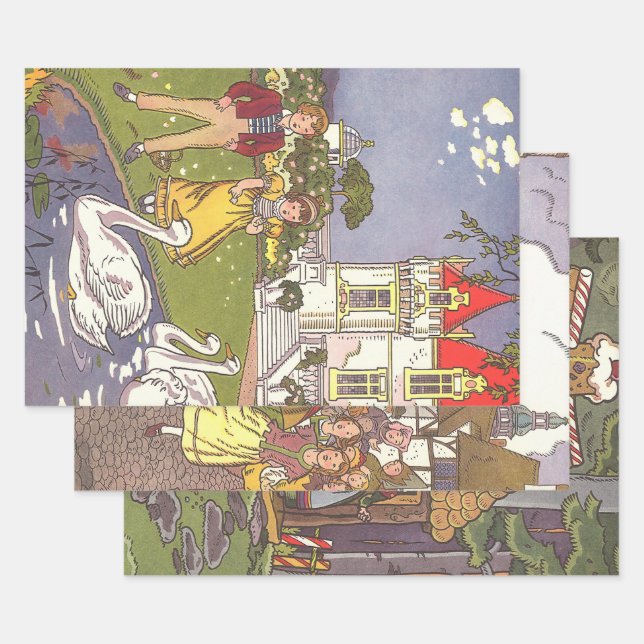 3 different Vintage Classic Fairy Tales by Hauman  Wrapping Paper Sheet (Set)