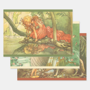3 different Vintage Fairy Tales Wrapping Paper Sheet
