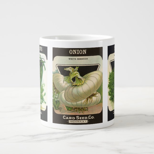 3 Different Vintage Seed Packet Label Art Designs Large Coffee Mug (Front)