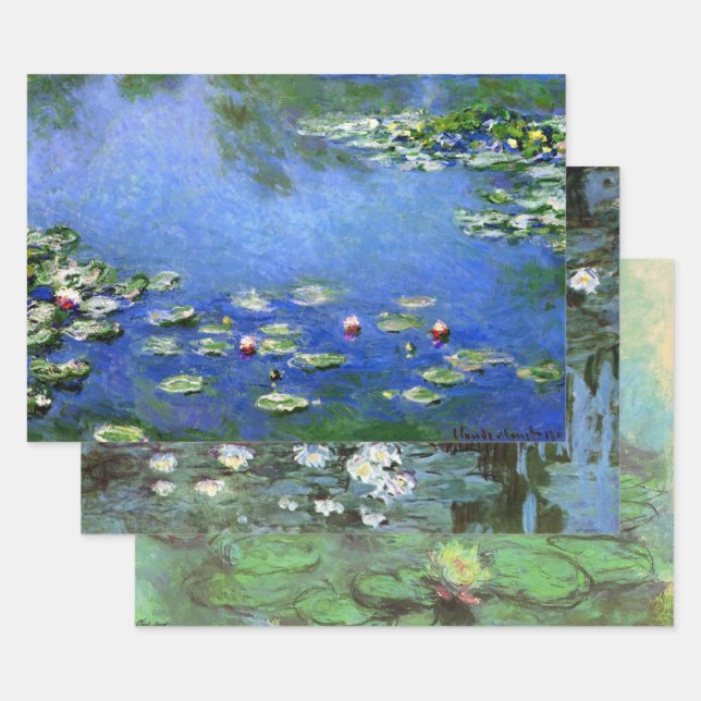 3 different Waterlilies Flowers by Claude Monet Wrapping Paper Sheet (Set)